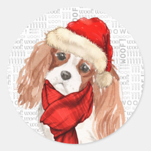 Sticker Rond Noël Cavalier King Charles Spaniel Chien