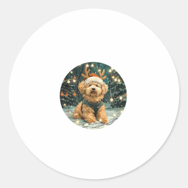Sticker Rond Noël Cavapoo Reindeer Chien Santa Hat Cute Holi (Devant)