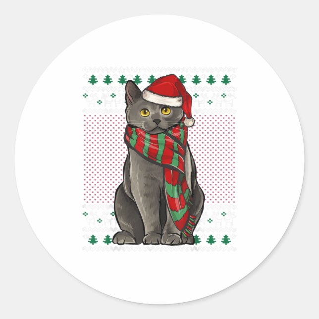 Sticker Rond Noël Chartreux Chat Santa Hat Ugly Chris (Devant)