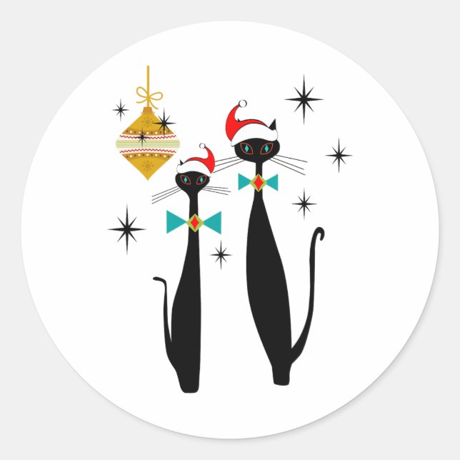 Sticker Rond Noël Chat Cool Rétro Moderne du Milieu du Siècle  (Devant)