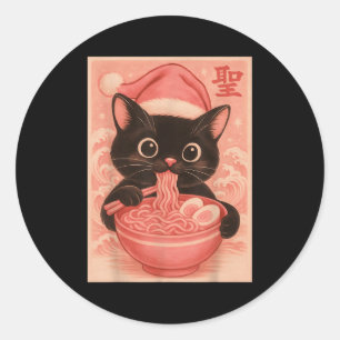 Sticker Rond Noël Chat rose Père Noël Kawaii Anime Noël Ra