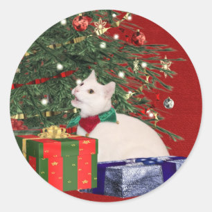 Sticker Rond Noël chaton blanc