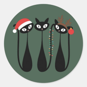 Sticker Rond Noël Chats Moderne Rétro Classique du Milieu du Si