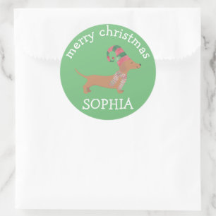 Sticker Rond Noël Chien Dachshund