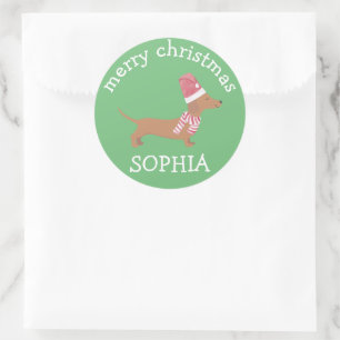 Sticker Rond Noël Chien Dachshund