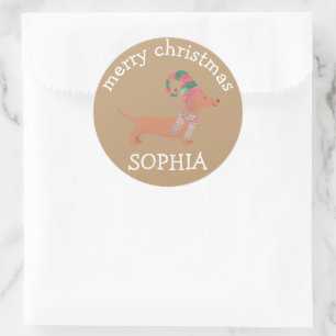 Sticker Rond Noël Chien Dachshund