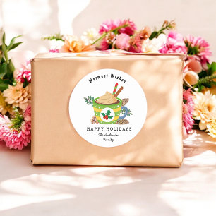 Sticker Rond Noël Chocolat chaud Vert Blanc Vacances