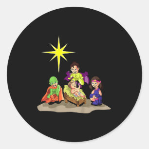 Sticker Rond Noël chrétien Nativité Enfant Jésus Crèche Sup