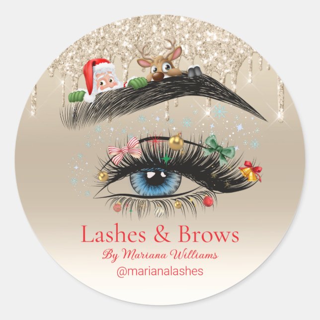 Sticker Rond noël cils et sourcils beauté vacances or (Devant)