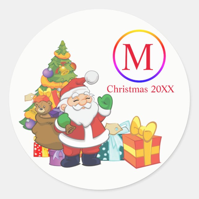 Sticker Rond Noël classique du Père Noël Monogramme (Devant)