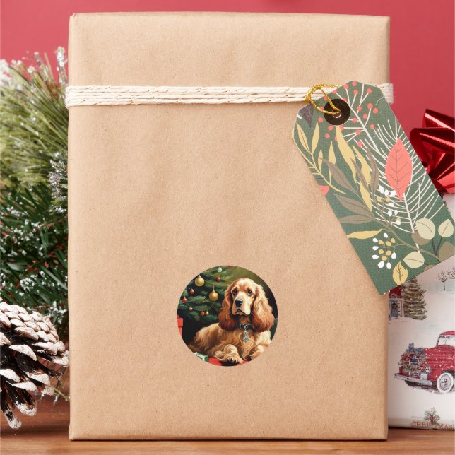 Sticker Rond Noël Cocker Spaniel (vacances)