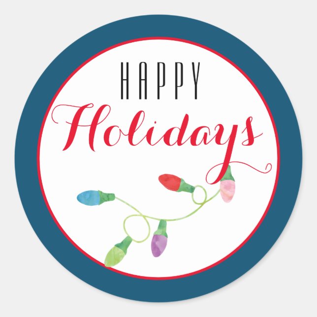 Sticker Rond Noël coloré Lumière Joyeux Fêtes / Bleu (Devant)