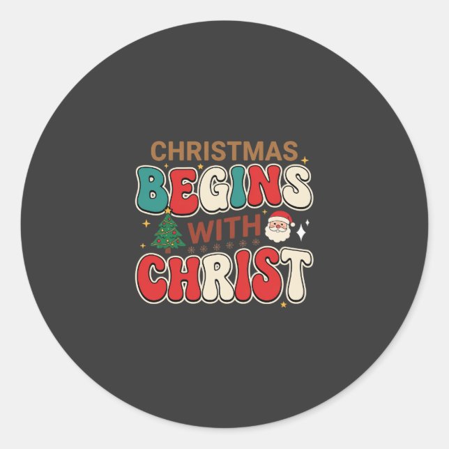 Sticker Rond Noël Commence Avec Christ Rétro Père Noël (Devant)