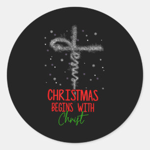 Sticker Rond Noël Commence Avec La Croix Du Christ Chrétien Rel