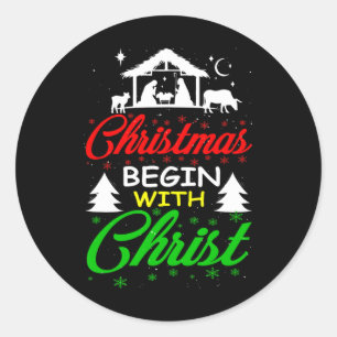 Sticker Rond Noël commence avec le Christ