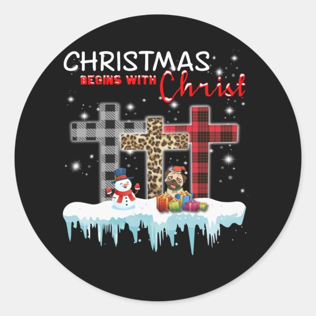 Sticker Rond Noël commence avec le Christ (Devant)