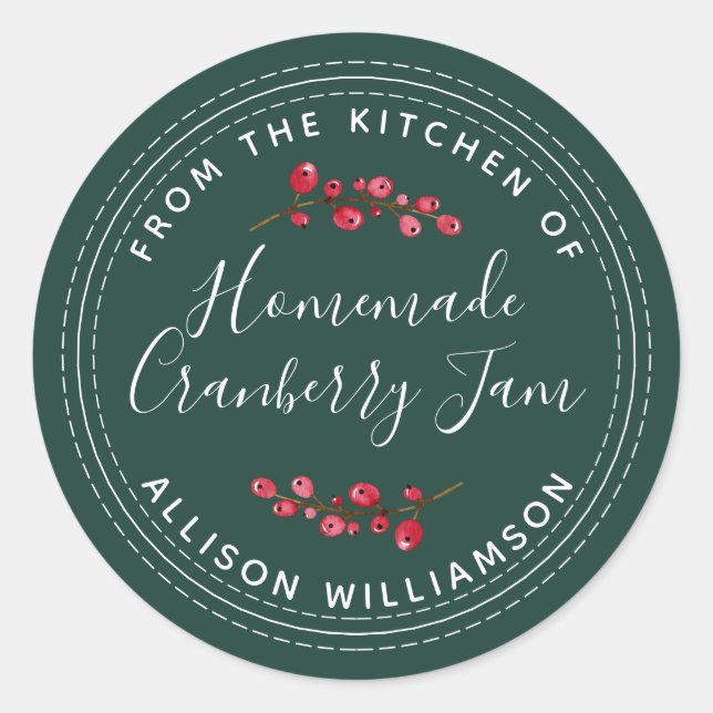 Sticker Rond Noël Confiture de Cranberry Maison Pot Vert Foncé (Devant)