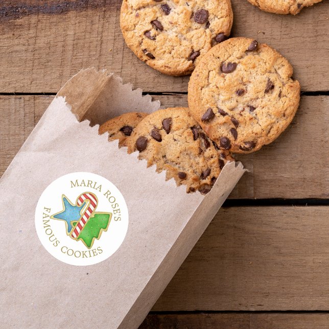 Sticker Rond Noël Cookies Mignons Fantaisie  (Christmas watercolor cookies cute colorful round sticker. )