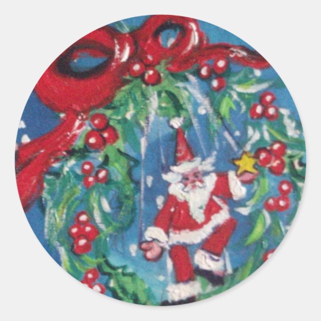 STICKER ROND NOËL COURONNE DE NUIT AVEC RIBBON ROUGE (Devant)