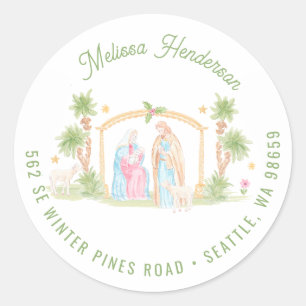 Sticker Rond Noël Crèche Pastel Adresse