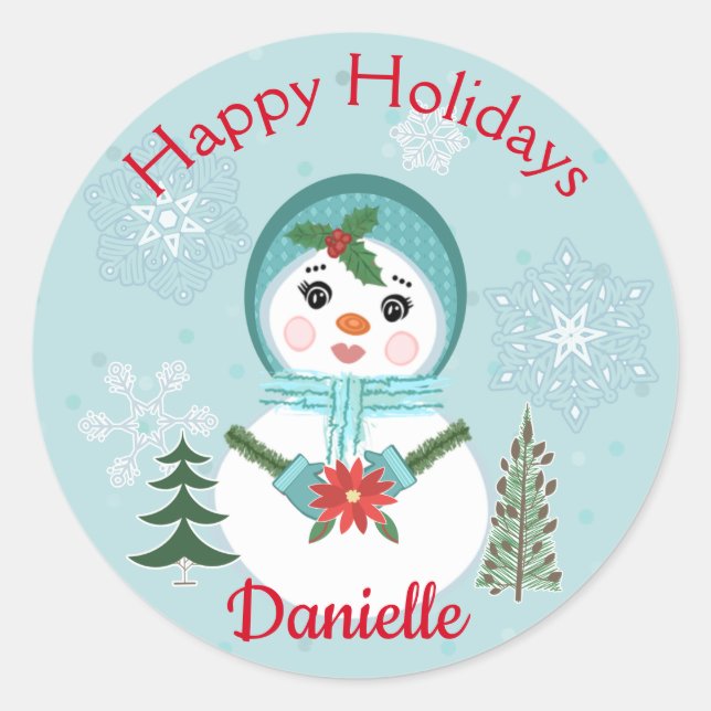 Sticker Rond Noël Custom Jolly Femme de neige (Devant)