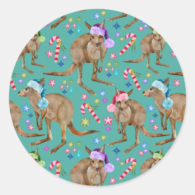 Sticker Rond Noël Cute Kangaroo (Devant)