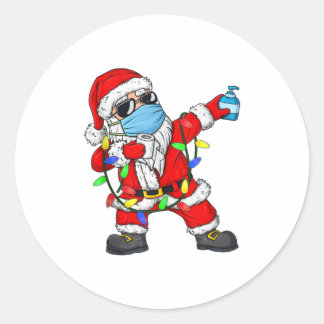 Sticker Rond Noël Dabbing Père Noël Portant Un Masque