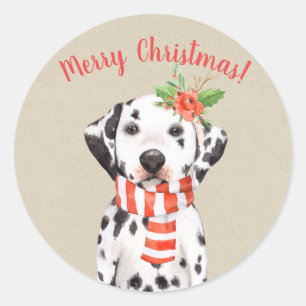 Sticker Rond Noël Dalmatie Chien Pays Fête Personnalisé