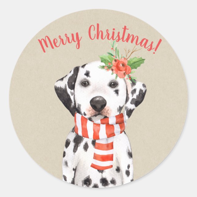 Sticker Rond Noël Dalmatie Chien Pays Fête Personnalisé (Devant)