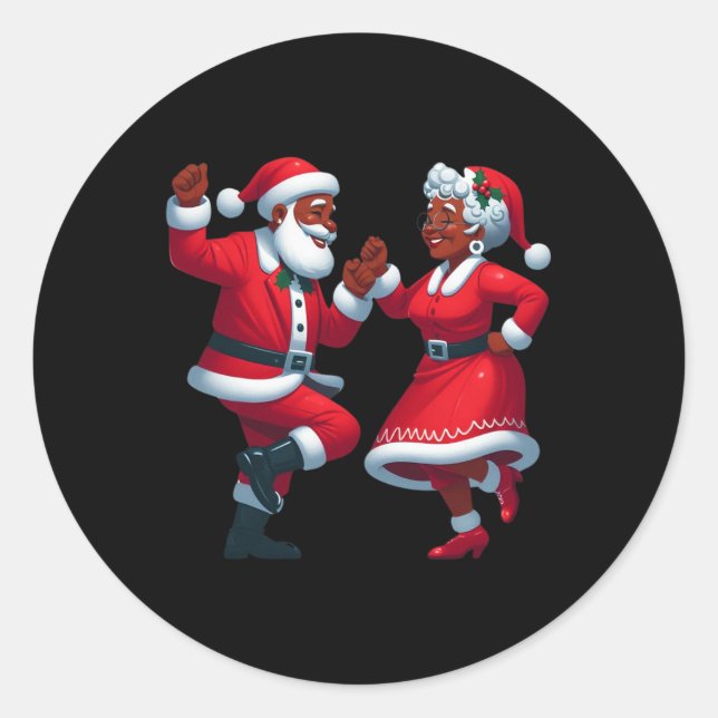 Sticker Rond Noël Dancing Black African American Père Noël Mme. (Devant)