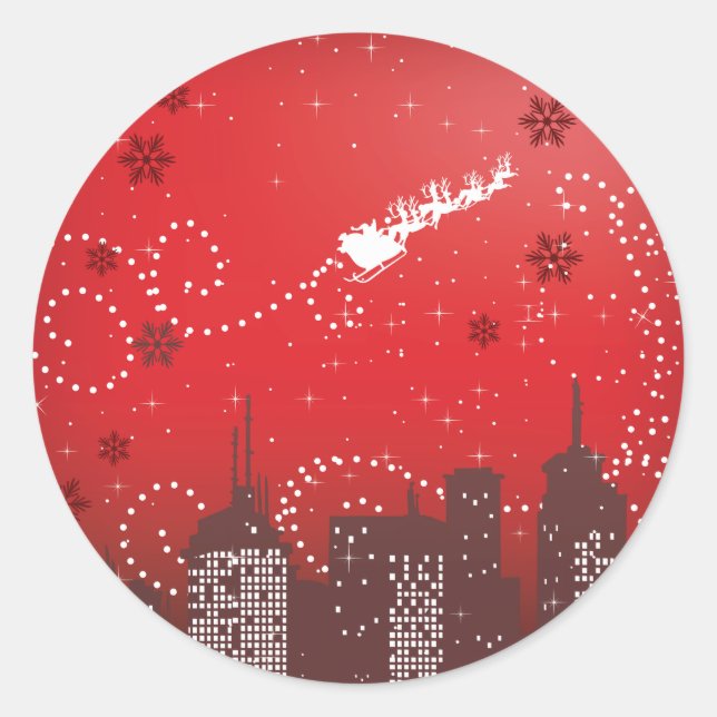 Sticker Rond Noël dans la ville personnalisable urbain (Devant)