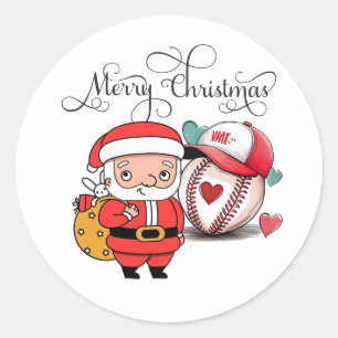 Sticker Rond Noël de baseball avec le Père Noël