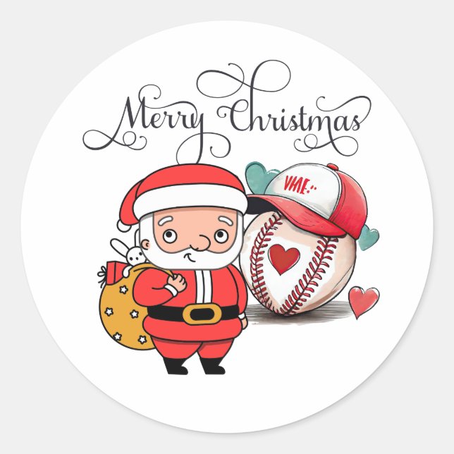 Sticker Rond Noël de baseball avec le Père Noël (Devant)