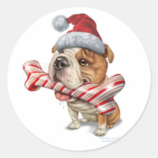 Sticker Rond Noël de bouledogue