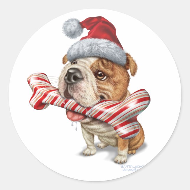 Sticker Rond Noël de bouledogue (Devant)