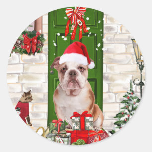 Sticker Rond Noël de Bulldog anglais