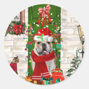 Sticker Rond Noël de Bulldog anglais