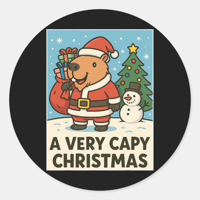 Sticker Rond Noël de Capyra amusant - Un Noël très captivant (Devant)
