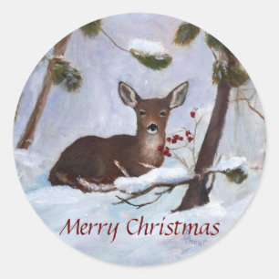 Sticker Rond Noël de cerfs communs de baie de houx