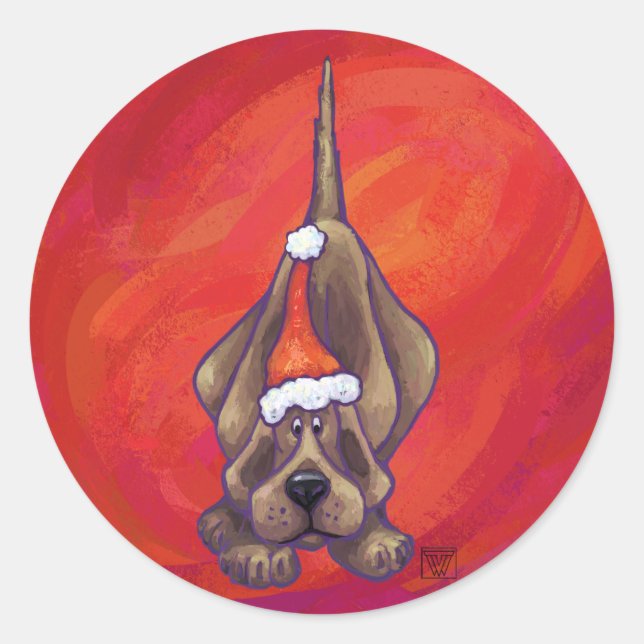 Sticker Rond Noel de Chien À La Hache Sur Rouge (Devant)