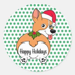 Sticker Rond Noël de Chien de Corgi