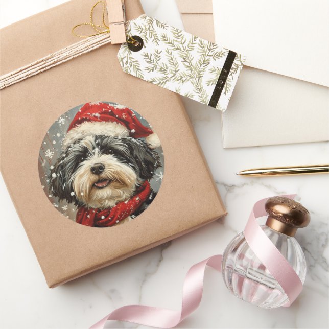 Sticker Rond Noël de chien de Havan (Cadeaux)