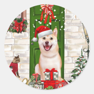 Sticker Rond Noël de Chien Shiba Inu