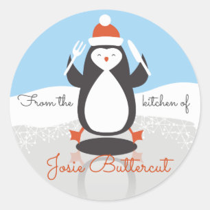 Sticker Rond Noël de couteau de fourchette de pingouin de la