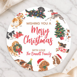 Sticker Rond Noël de famille aimant les chiens