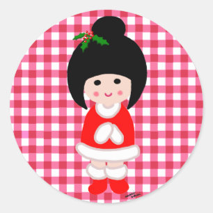 Sticker Rond Noël de fille de Kokeshi
