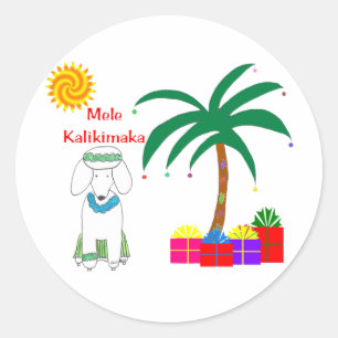 Sticker Rond Noël de Hawaïen de caniche
