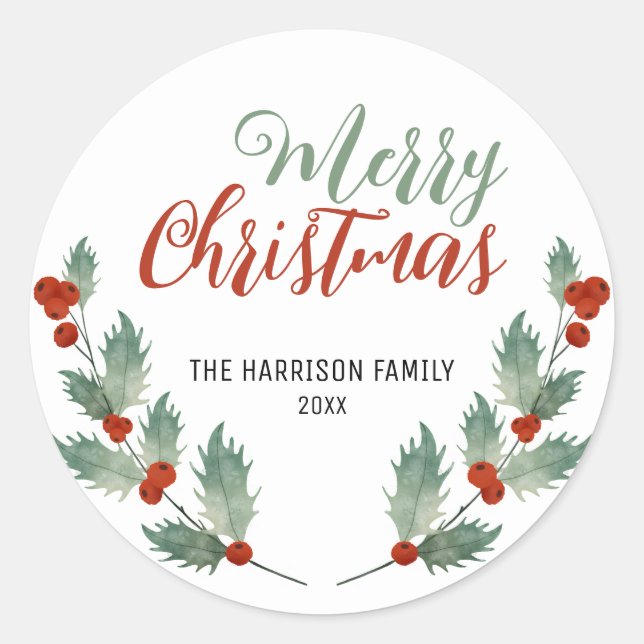 Sticker Rond Noël de la feuille de fruits Holly Berries (Devant)
