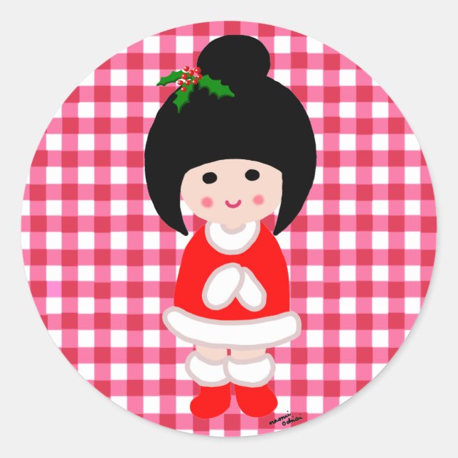 Sticker Rond Noël de la fille Kokeshi (Devant)