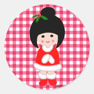 Sticker Rond Noël de la fille Kokeshi